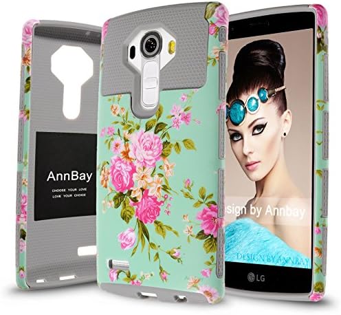 LG G4 Case, G4 Case, AnnBay(TM) 2in1 Hybrid Shockproof Rubber Drop Protection Case Cover armor Hard Plastic Shell and Soft Silicone Skin Shock-Absorption for LG G4 with Floral Pattern (Gray)