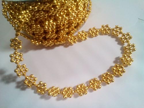 12MM Metallic Gold PLASTIC FLOWER BEADS ON A STRING 10 YARDS/ROLL