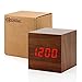 Digital Alarm Clock, Brighter Display Wooden Alarm Clocks, LED Clock For Bedroom, Small Digital clock with USB LED and Charger, Square Shape With Compatible Size Suitable For Bedrooms, Office-Brown