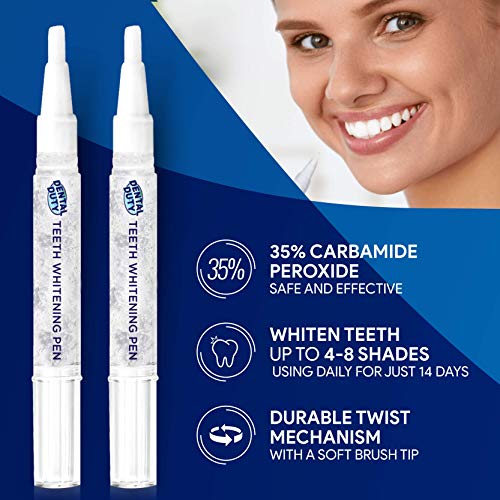 Dental Duty Teeth Whitening Kit - 2 Whitening Pens, 35% Carbamide Peroxide Gel,14 Strips & LED Light for Whiter Teeth- Effectively Whitens, Whiter Tooth, Best Stain Remover for Bright White HiSmile