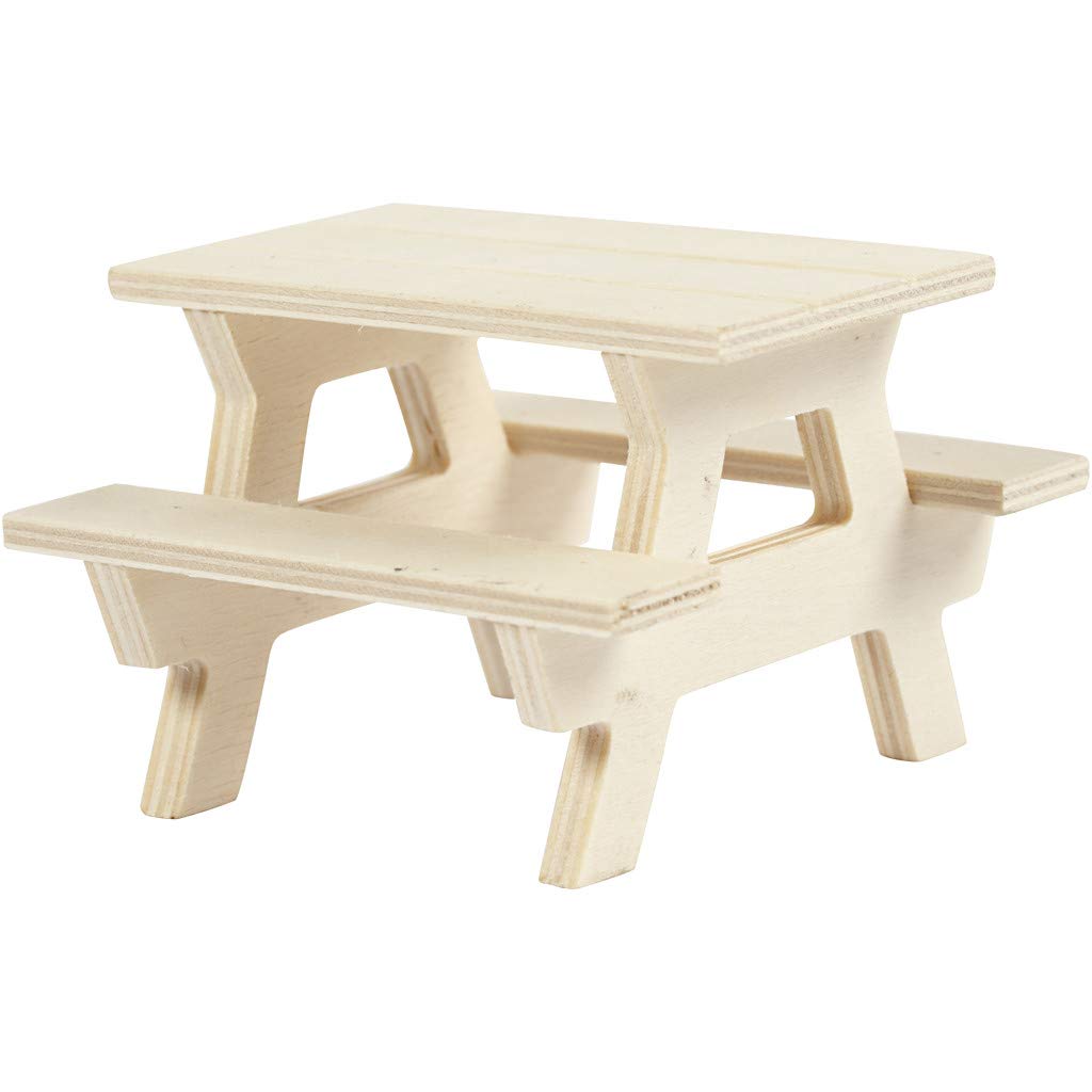 Greedeko Miniature Picnic Table for Craft 8 x 8 cm Wood DIY Decoration Mini Garden Table