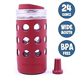 Brew Armor 24 Oz. Wide-Mouth (1.5 Pint) Mason Jar Beverage Bottle (Silicone Sleeve, Lid and Cork) by Brute Kitchen (Burnt Cayenne)