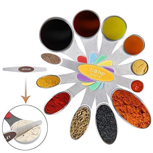 BKhome Measuring Spoons,Magnetic Measuring Spoons,Measuring Spoons Stainless Steel,Teaspoon Tablespoon Measuring Spoon Set Double End Nesting Measuring Dry and Liquid Ingredients (Set of 7)