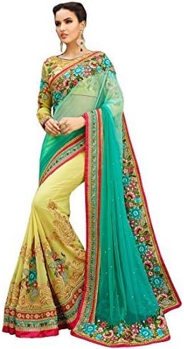 Magneitta Women's Georgette Saree With Blouse Piece Free Size Sky Blue