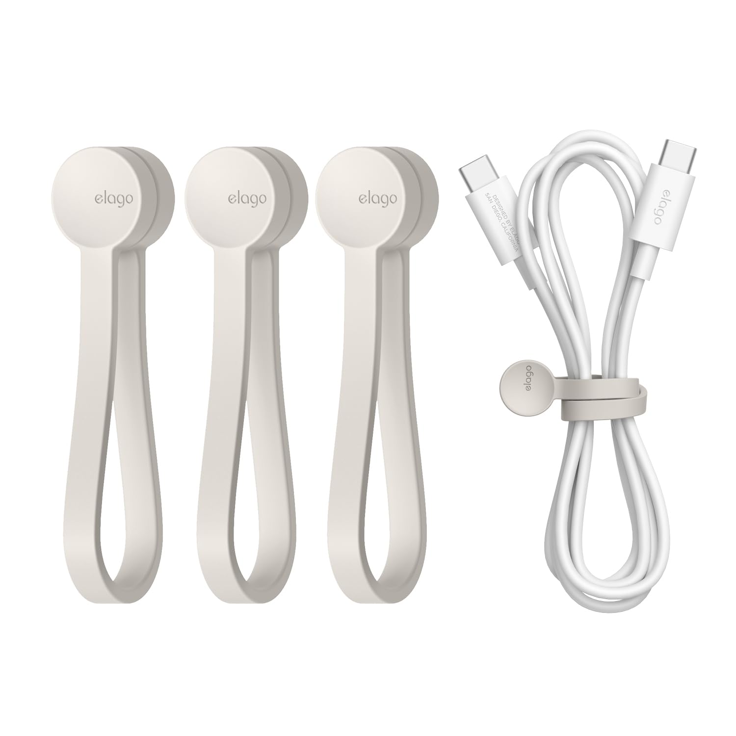 elago 3 Pack Magnetic Cable Ties, Premium Silicone Cord Organizer, Reusable Magnetic Cable Organizer (Stone)