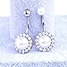 ERAWAN Rhinestone Pearl Navel Rings Belly Button Bar Ring Dangle Body Piercing Jewelry EW sakcharn (Silver)