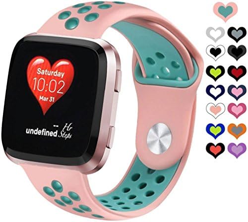 BTChoice Ventilation Holes Strap For Fitbit Versa, Soft Breathable Silicone Bands Replacement Watch Bracelet Wristband For Fitbit Versa Smart Watch (Pink &amp; Mint Green)