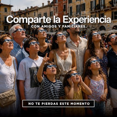 6 Gafas Eclipse Solar Homologadas ISO 12312-2 - Paquete de 6 Con 2 Lentes Fotográficos Para Smartphone Aprobados según la norma ISO, con certificación CE: Gafas para ver eclipses solar 2026