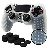 Pandaren STUDDED Anti-slip Silicone Cover Skin Set for PS4 /SLIM /PRO controller(White controller skin x 1 + FPS PRO Thumb Grips x 8)