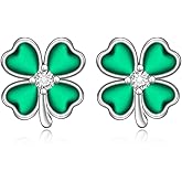 Talonior Shamrock Earrings Stud St Patricks Day Earrings for Women Sterling Silver Four Leaf Clover Celtic Good Lucky Irish Gifts