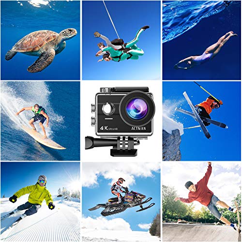 ACTMAN 4K Action Camera 16MP Underwater Waterproof Camera with Wi-Fi Remote Control, Touch Screen Sports Cam, 2 Rechargeable Batteries and Mounting Accessories Kits