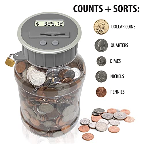 Locking Digital Coin Bank Savings Jar Pennies Nickles Dimes Quarter