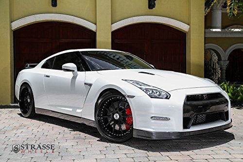 Nissan R35 GTR GT-R Skyline Right Front White on Strasse Wheels HD Poster 36 X 24 Inch Print