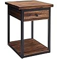 Claremont Rustic Wood End Table with Storage Drawer and Lower Shelf, Industrial Farmhouse Style, Solid Wood with Natural Knots and Rough-Hewn Edges, 20” W x 22” D x 26” H, Weight Capacity 100 lbs