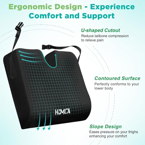 HOMCA Anti-decute Cushion for Wheelchair, Coccyx Memory Foam Cushion, Seat Cushion for Office, Car, Sofa, Home, Relieves Leg Pressures, Relaxation and Comfort, 40 x 45 x 7.5 cm