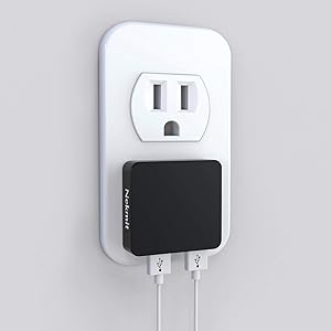 Nekmit Dual Port Ultra Thin Flat USB Wall Charger with Smart IC, Black