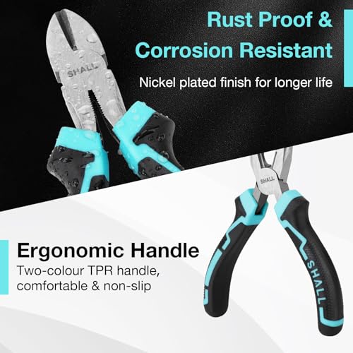 SHALL 3-Piece Pliers Set, 160mm Long Nose Pliers, 160mm Diagonal Cutter Plier, 180mm Combination Plier with Soft Grip - for DIY, Home & Mechanical Repairs