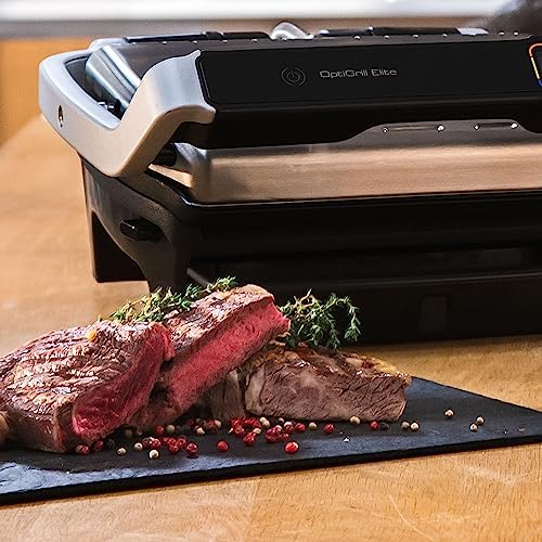 Optigrill Elite GC750D Grill parrilla eléctrica interior y exterior, sensor y 12 programas automáticos, sellado rápido, apto para lavavajillas, antiadherente, función sandwichera