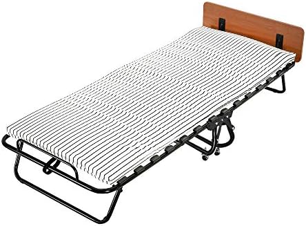 XJLLOVE Folding Bed,METAL SINGLE FOLDING GUEST BED WITH MATTRESS AND HEAHBORAD