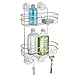 mDesign Metal Power Lock Suction Large Bathroom Shower Caddy for Showers, Stalls and Bathtubs - Hold and Store Shampoo, Conditioner, Body Wash, Scrubs, Soap, Razors - 2 Tier Baskets and 2 Hooks, Satin
