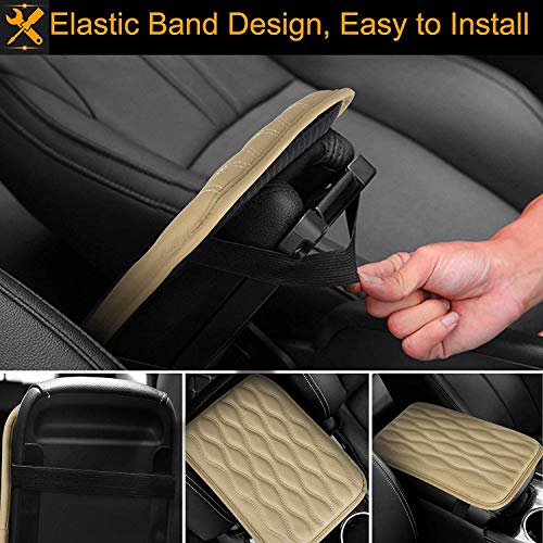Linkhood Universal Center Console Leather Pad, Waterproof Car Armrest Seat Box Cover Protector for Most Vehicle, SUV, Truck, Car (Beige)