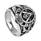 OAKKY Jewelry Mens Stainless Steel Domineering Vintage Freemason Masonic Rings, Black and Silver (14)