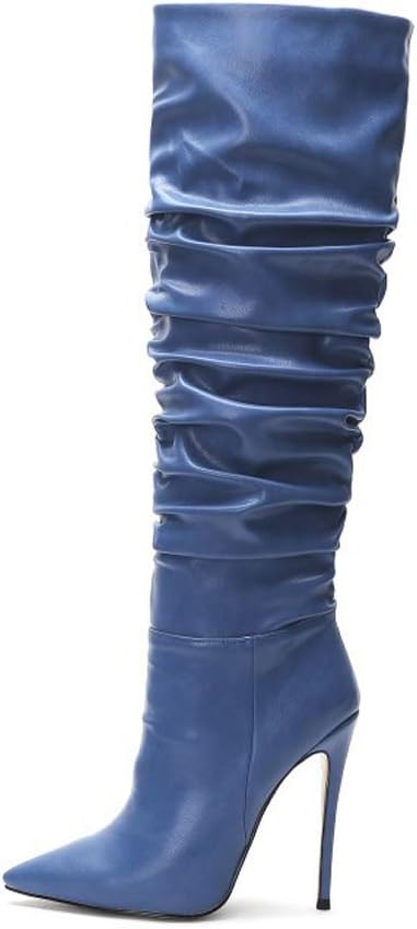 ladies blue knee high boots