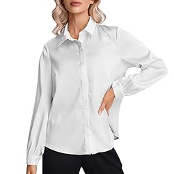 MakeMeChic Women's Satin Silk Long Sleeve Blouse