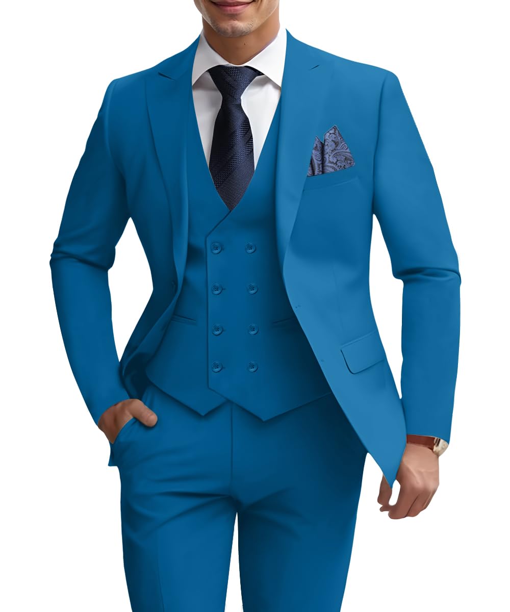 Men's Lake Blue Party Homcoming Suits Solid Blazer