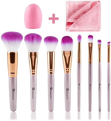 COLOURY STAR Makeup Brushes 8 pieces Makeup Brush Set Kabuki Synthetic Foundation Powder Blush Eyeshadow Eyebrow Lips, Brush egg and Cotton Towel