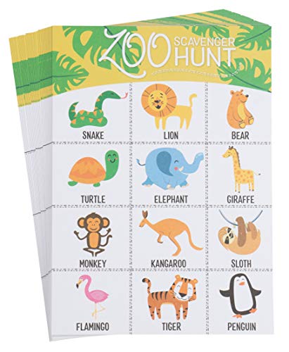 Juvale Safari Animal Zoo Scavenger Hunt Game (5 x 7 Inches, 50-Pack)