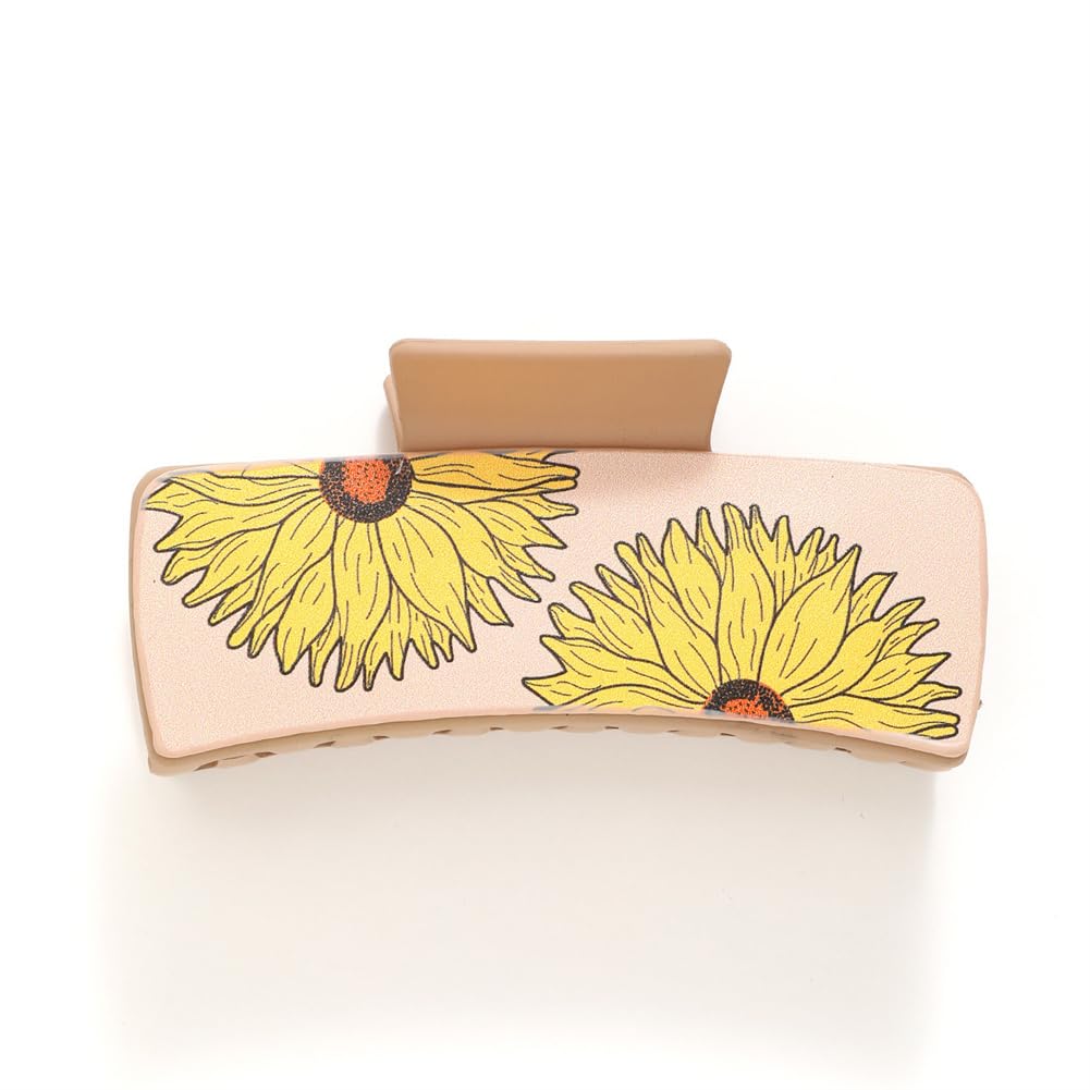 yangzerang Sunflowers Hair Claw Clips for Women Matte Plastic Floral Hairpins Flower Sunflower Floral Square Claw Clips