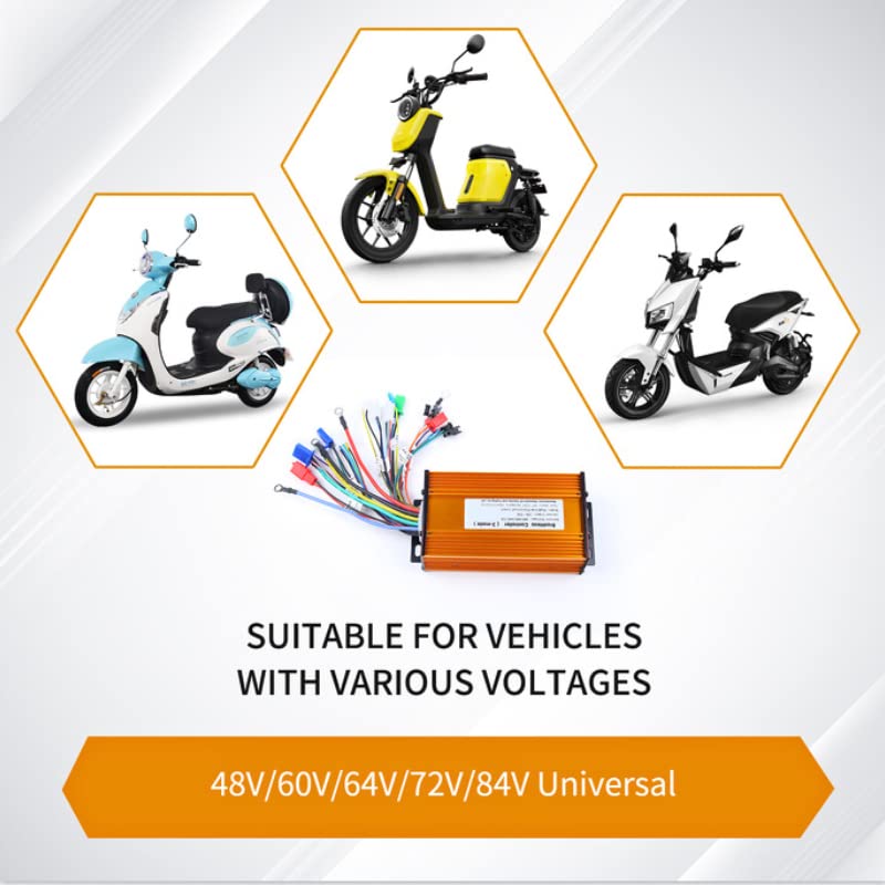 Gueiddi Ebike Brushless Controller, 48V/64V/72V Brushless Motor Controller 3 Mode Metal 1000W-1500W Motor Brushless Controller High Power Universal Brushless DC Motor Controller for Ebike & Scooter