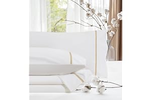 Bedsure 100% Cotton Sheets Queen Size Set - 500 Thread Count Cotton Sateen Bedsheets, Luxury Hotel Quality, Soft & Breathable Bedsheets, 16" Deep Pocket, 4-Piece Queen Sheets Set White