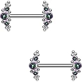 Pierced Owl - 14GA G23 Implant Grade Titanium Internally Threaded Triple CZ Crystal and Ball Clusters Nipple Barbells, Sold as a Pair