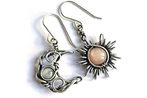 YOCOYEE Retro Sun Moon Earrings & Necklace Moonstone Asymmetric Boho style Earrings for Women Jewelry
