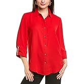Anne Klein Womens Bttn Frt Shirt W Chain Roll Tab SLV
