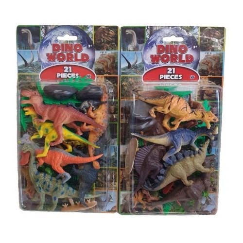 HTI Dino World 21 Pieces Dinosaurs Triceratops & Parasaurolophus Toy Kids Play