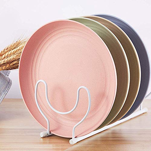 Saike 7.8\'\' 4Pack Wheat Straw Plates Reusable, Microwave and Dishwasher Safe Unbreakable Dinner Plates, Lightweight Snack Plates with Forks and Spoons