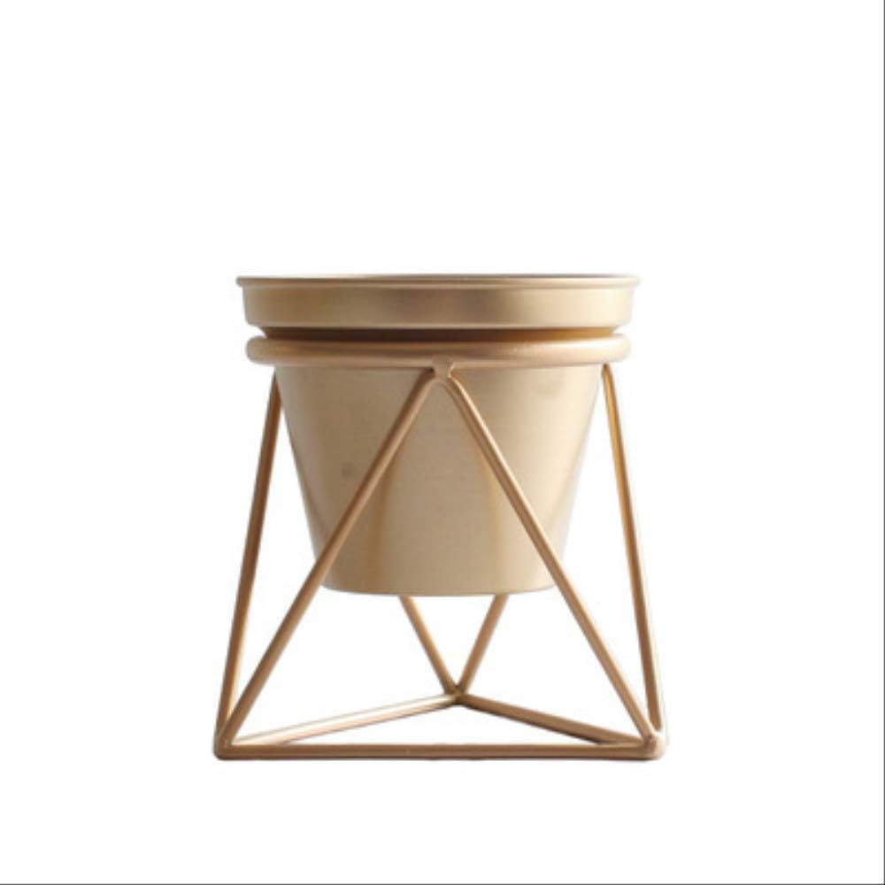Golden Color Orchid Flower Pot with Stand Holder, Nordic Style Orchid,Succulent Plant Round Flower Pot for Home Office Hotel Decor - 3.7" Tall Pot with 6" Tall Stand Holder