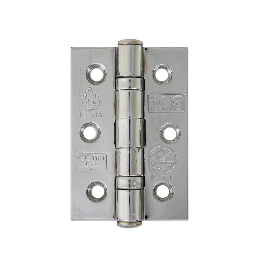 Chrome Plated Mild Steel Ball Bearing Hinge 76mm CE7 Fire Rated (1 Pair)