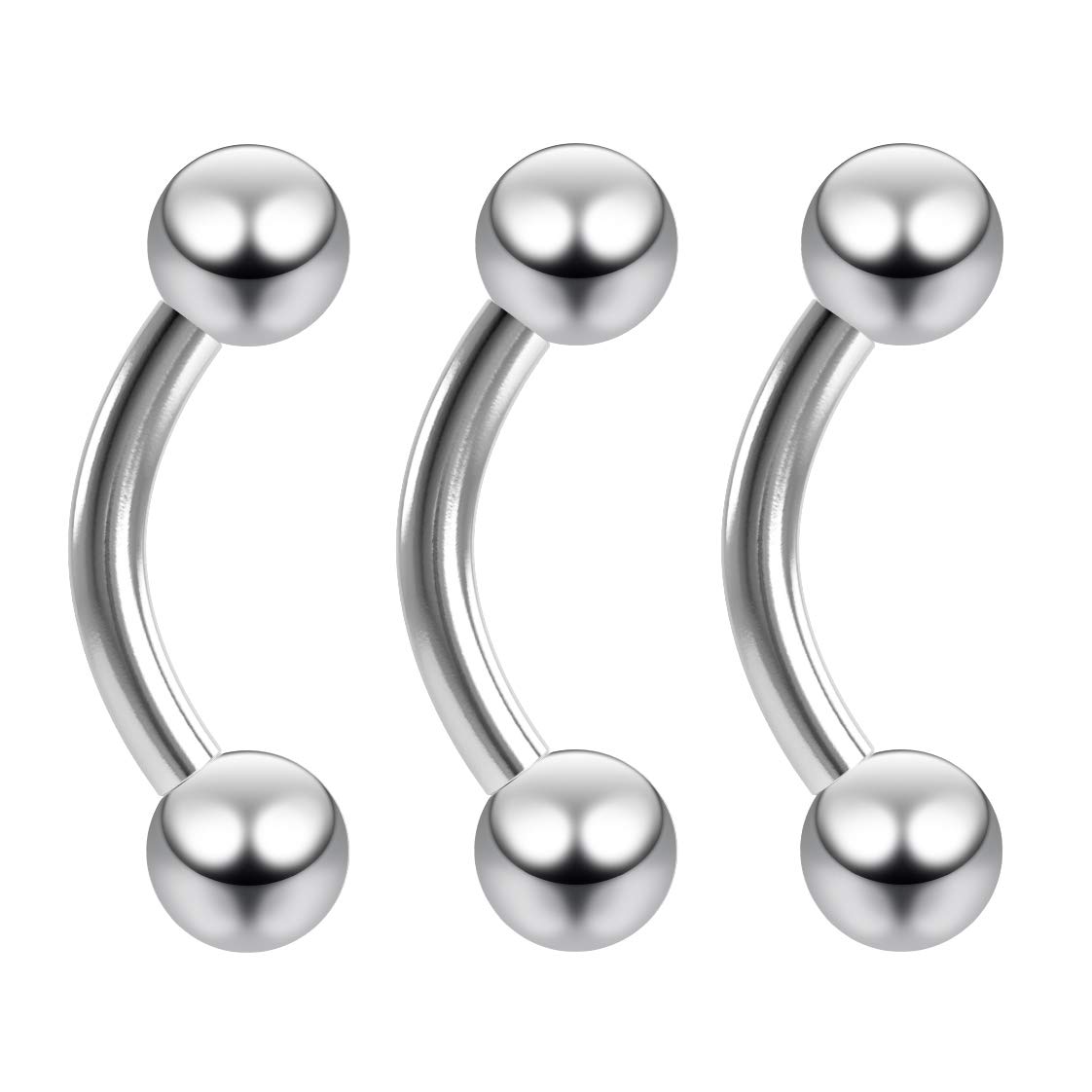 3pc 14g 1.6mm Curved J-Curve Barbell Daith Rook Conch Labret Bar Helix Lip Ring Tragus Eyebrow Cartilage Bar 8mm Ball