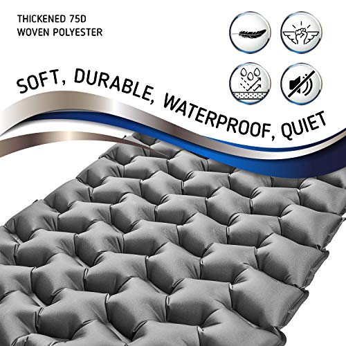 RikkiTikki Lightweight Inflatable Sleeping Pad - Best Air Camping Mattress Pad for Backpacking, Camping, Hiking (Grey) - Thumbnail 3