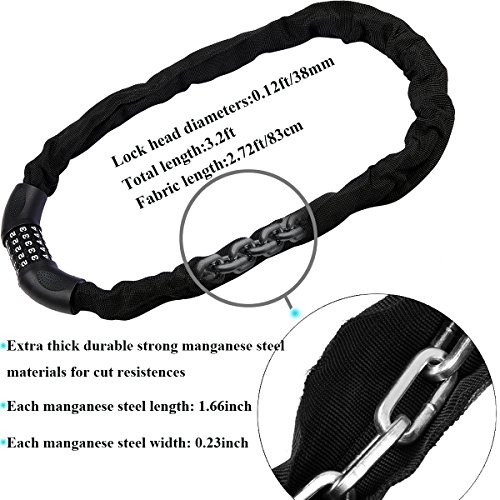 image for SOKLIT Bike Lock 3.2ft Bicycle Chain Lock 5-Digit Resettable Combinati