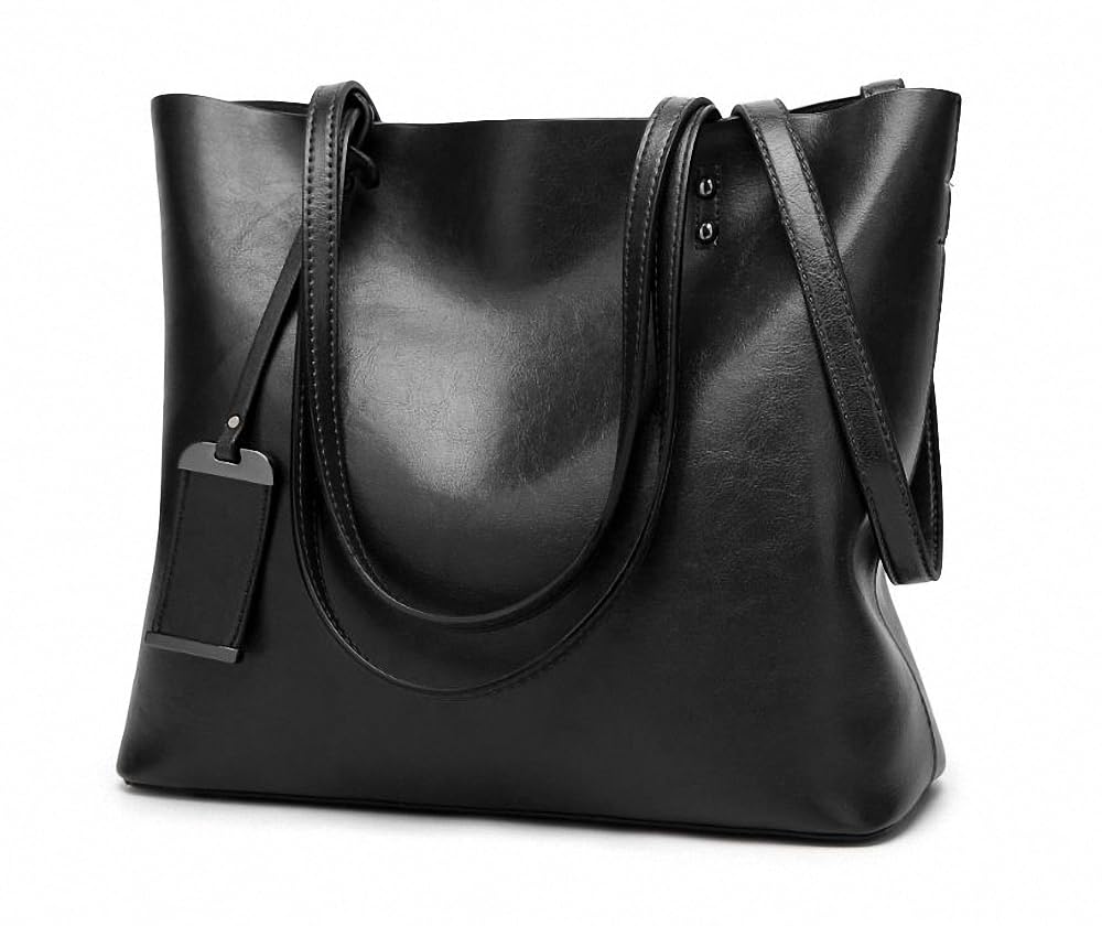 Aileese Womens Soft Leather Handbags Large Capacity Retro Vintage Top-Handle Casual Tote Shoulder Bags Black