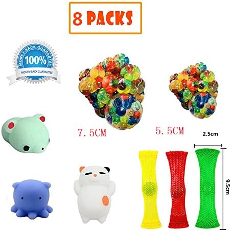 LINKCITY CREATIVE GREAT FUN NEW 8 Pack Bundle Sensory Toys Set-Mesh And Marble Sensory Toys/Mochi Squishies/Vented grape ball-Stress Relax Toys for ADD/ADHD Child Adult