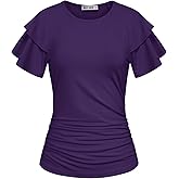 GRACE KARIN Summer Tops for Women Dressy Casual, Ruffle Short Sleeve Work Shirt, 2026 Spring Trendy Ruched Business Blouses