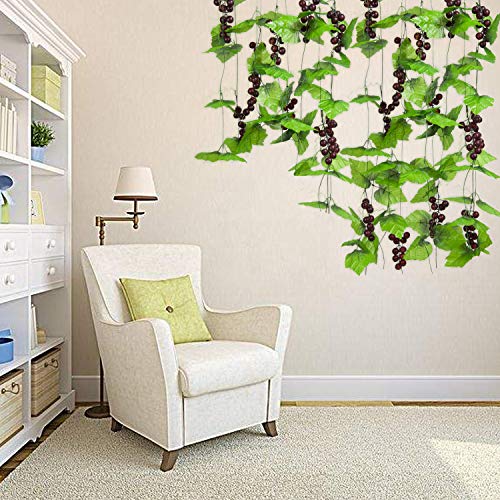 Molliy 8FT 5pcs Artificial Greenery Chain Grapes Vines Leaves Foliage Simulation Fruits for Home Room Garden Wedding Garland Outside Decoration