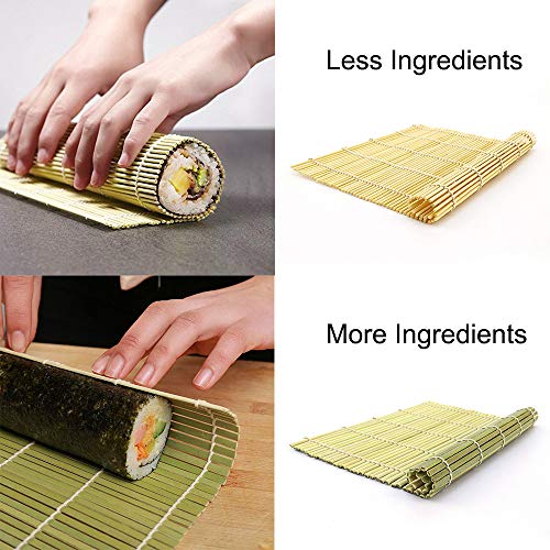 Sushi Making Kit Bamboo All in One - 2 Sushi Roller Mats, 1 Rice Paddle, 1 Rice Spreader, 5 Pairs Chopsticks, 2 Plates and 1 Canvas Chopstick Bag - DIY Sushi/California Rolls Maker Mats Utensils