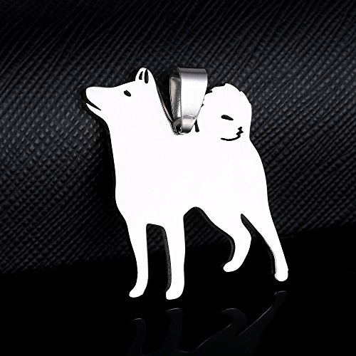 Stainless Steel Shiba Inu Ken Silhouette Pet Dog Tag Breed Collar Charm Pendant Necklace